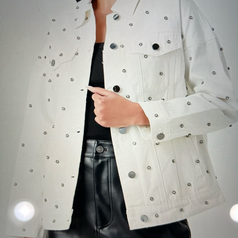 Elegant Studded White Denim Jacket